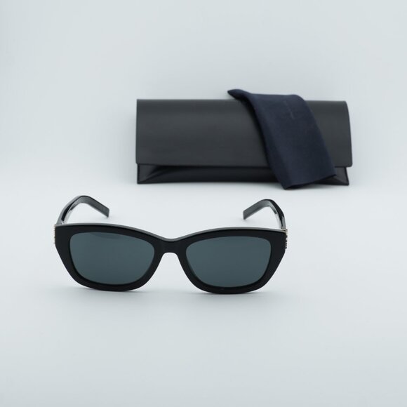 Saint Laurent SL M153 001 Sunglasses Shiny Black Square Frame, Black Lenses - Picture 11 of 11